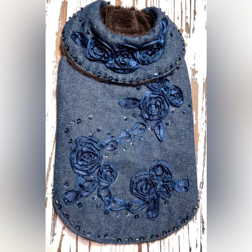 Stylish Blue Floral Dog Coat Medium
